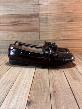 Cole Haan Mens 9 D Burgundy Oxblood Leather Pinch Tassel Loafers Dress Shoes